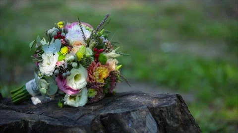 Wedding bouquet on the stump Stock Footage 65509759