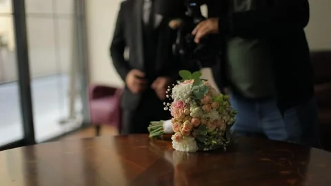 Wedding bouquet on the table 3 Stock Footage 315417640