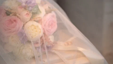 The wedding bouquet is on the table Stock Footage 168008845
