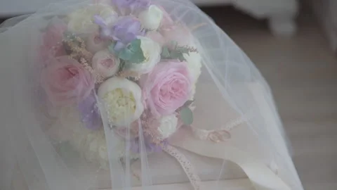 The wedding bouquet is on the table Stock Footage 168008846