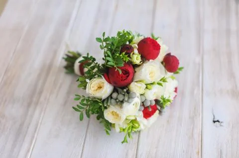 Wedding bouquet on table Stock Photos