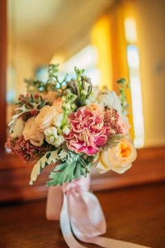 Wedding bouquet on a table Stock Photos