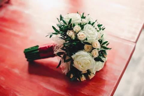 Wedding bouquet is on the table Stock Photos
