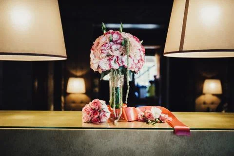 Wedding bouquet on the table	 Stock Photos