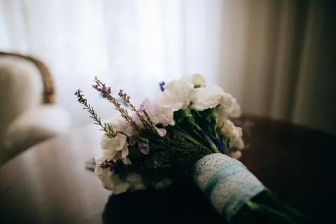 Wedding bouquet on the table. Stock Photos
