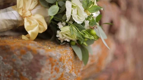 Wedding bouquet which is driven by the wind. Close up 스톡 동영상 76053692