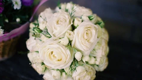 Wedding bouquet of white roses Stock Footage