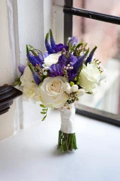 Wedding bouquet window Stock Photos