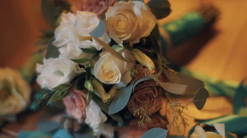 Wedding bouquet on a wooden floor Stock Footage