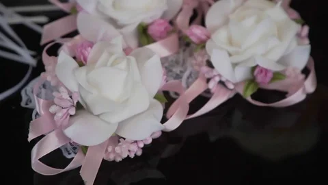 Wedding bouquets bridesmaids are on the table Stock Footage 80012030