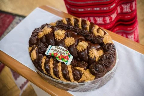 Wedding bread - loaf (cake). Wedding bread. A loaf is decorated with flower.. Stock Photos