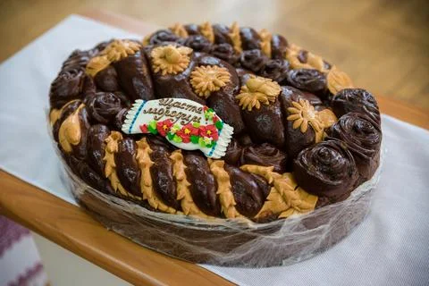 Wedding bread - loaf (cake). Wedding bread. A loaf is decorated with flower.. Stock Photos