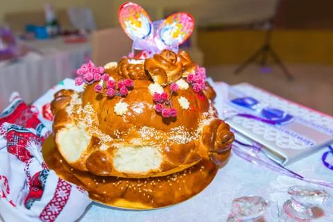 Wedding bread on the table Stock Photos