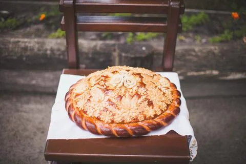 Wedding bread from wheat flour dough on the plate Stock Photos