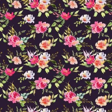 Wedding bridal bouquet seamless pattern red and pink and green flowers ornament Stock Illustration