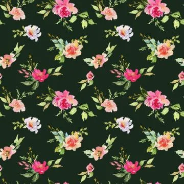Wedding bridal bouquet seamless pattern red and pink and green flowers ornament Stock Illustration