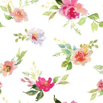 Wedding bridal bouquet seamless pattern red and pink and green flowers ornament Stock Illustration