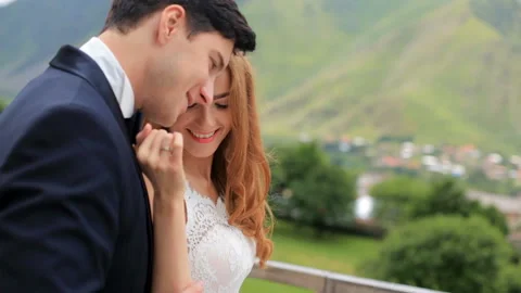 Wedding. The bride and groom are in love and tenderness. Georgia Kazbegi Stock Footage 86606653