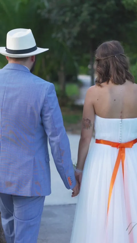 Wedding Bride and Groom Couple Walking in Slow Motion Stock Footage 231925307