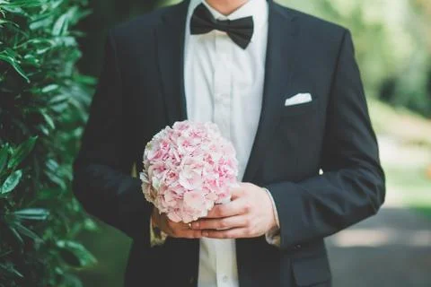 Wedding bride rings bouquet Stock Photos