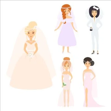 Wedding brides characters vector illustration celebration marriage fashion woman Stock-Illustration