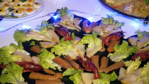 Wedding buffet: beautifully presented dishes 스톡 동영상 88360358