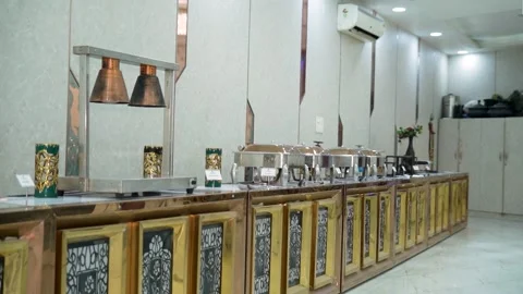 Wedding Buffet Catering Setup with Chafing Dishes Stock Footage 342110490