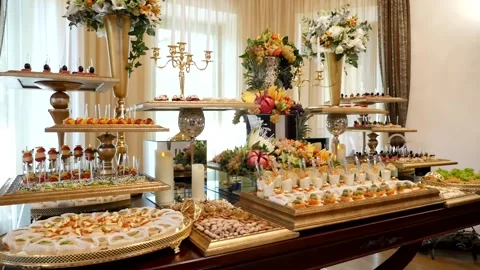 Wedding buffet delicious fresh appetizing 44 Stock Footage 315407761