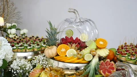 Wedding buffet delicious fresh appetizing 30 Stock Footage 315407903