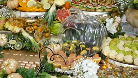Wedding buffet delicious fresh appetizing 29 Stock Footage 315407937