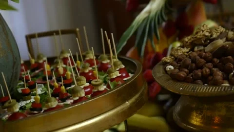 Wedding buffet delicious fresh appetizing 22 Stock Footage 315408150
