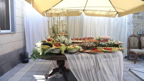Wedding buffet delicious fresh appetizing 13 Stock-Footage 315408169