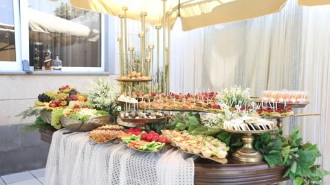 Wedding buffet delicious fresh appetizing 11 Video stock 315408308