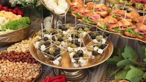 Wedding buffet delicious fresh appetizing 10 Stock-Footage 315408311
