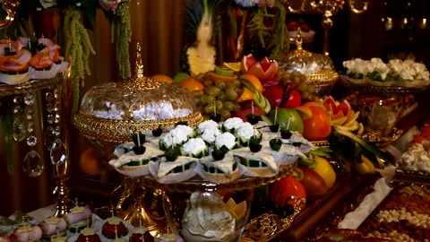 Wedding buffet delicious fresh appetizing  107 Stock Footage 315408872