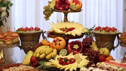 Wedding buffet delicious fresh appetizing  70 Stock Footage 315409067