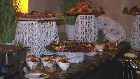 Wedding buffet hot dishes and snacks 4k Video stock 121171953