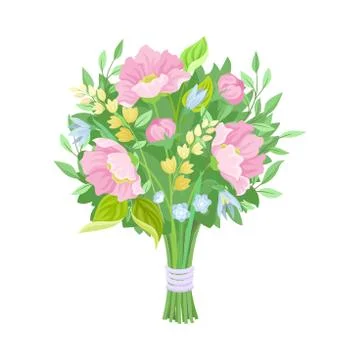 Wedding Bunch of Flowers Vector Illustrated Set Ilustração Stock