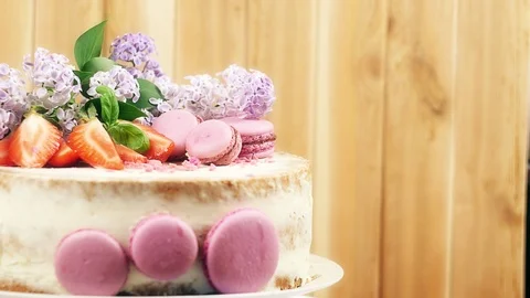 Wedding cake with berries Rustic Stock Footage 99163118