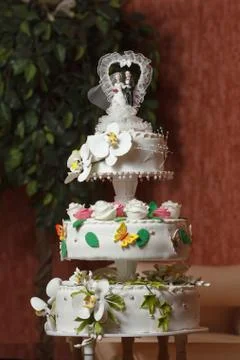 Wedding Cake on blurry background Stock Photos