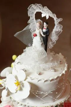 Wedding Cake on blurry background Stock Photos