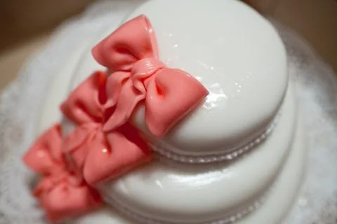 Wedding cake with bows Stock Photos