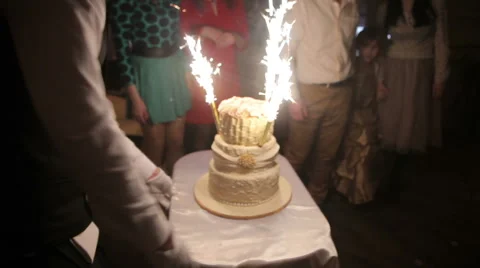 Wedding cake with burning fireworks Stock Footage 61208128