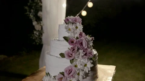 Wedding cake in the ceremonial zone close-up. Stock Footage 166703892