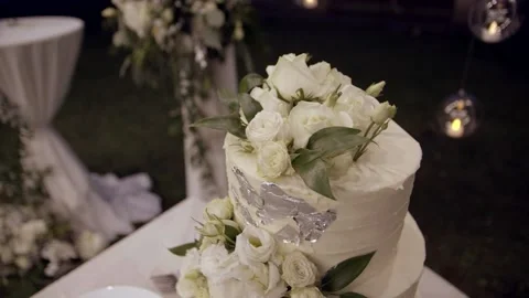 Wedding cake in the ceremonial zone close-up. Stock Footage 166745566