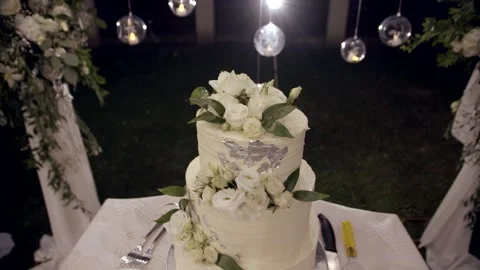 Wedding cake in the ceremonial zone close-up. Stock Footage 166745567