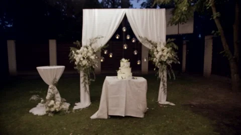 Wedding cake in the ceremonial zone close-up. Stock Footage 166745569