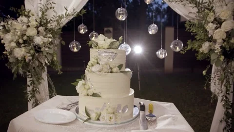 Wedding cake in the ceremonial zone close-up. Stock Footage 166745570