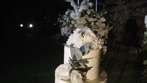 Wedding cake in the ceremonial zone close-up. Stock Footage 236057944