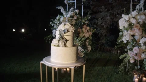 Wedding cake in the ceremonial zone close-up. Stock Footage 236058038